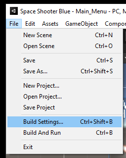 File menu Build Settings